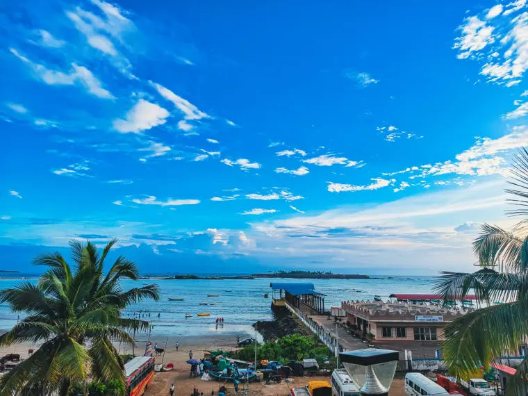 The view from our homestay — Sindhudurg Fort on the horizon